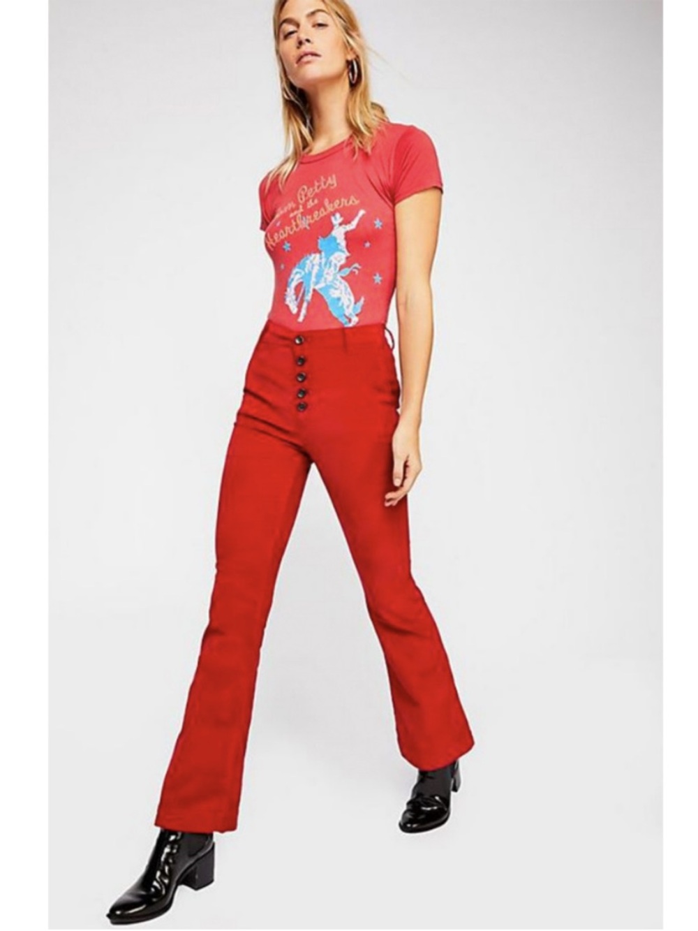 Free People Anita High Rise Velvet Flare Pants in Red Size 27